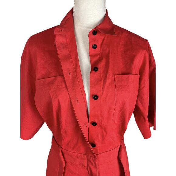 Theory Belted Shirt Dress in Stretch Linen Poppy Short Sleeve Size 4 NEW - Picture 9 of 14